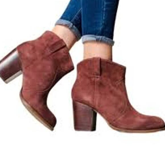 Splendid Lakota Suede Ankle Bootie Boots Wine 5.5 Block Heel Fall Chic Style - Picture 1 of 13